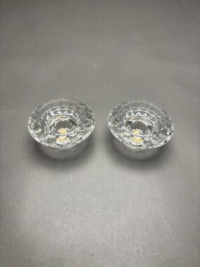 Pair of Clear Glass Taper Candle Holders Hosting Trad